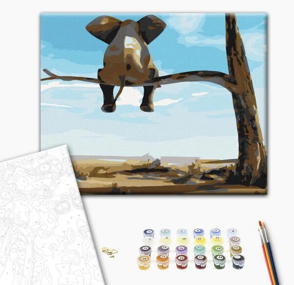 Quadro da dipingere con i numeri Elefante sull'albero
