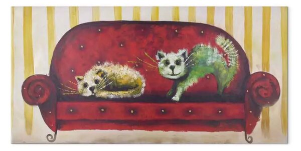 Quadro su tela Gatti sul divano rosso