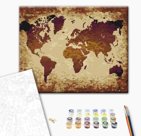 Quadro da dipingere con i numeri Mappamondo (sfumature di marrone)