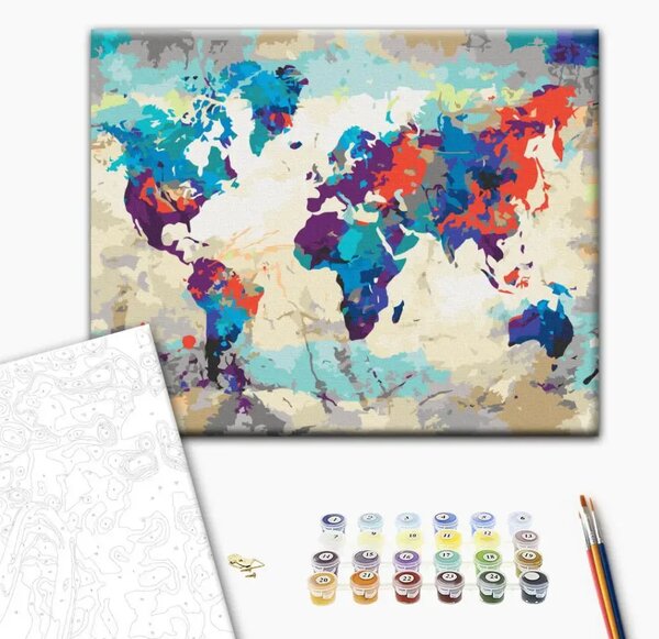 Quadro da dipingere Mappamondo (blu-rosso)