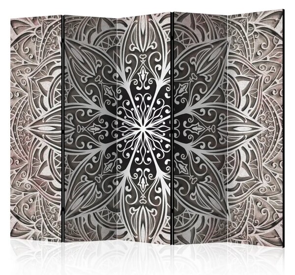 Paravento design Piume Rosa II - mandala orientale con accento rosa in stile Zen