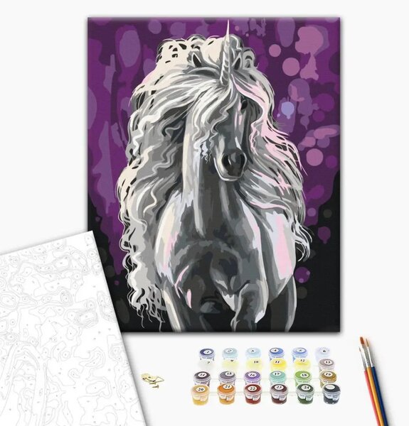 Tela da dipingere con numeri Unicorno bianco