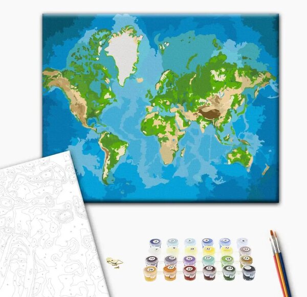 Quadro da dipingere con i numeri Mappamondo (blu-verde)