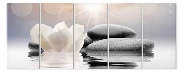 Quadro Pietre sull'acqua (5 pezzi) stretto - atmosfera orientale in stile Zen