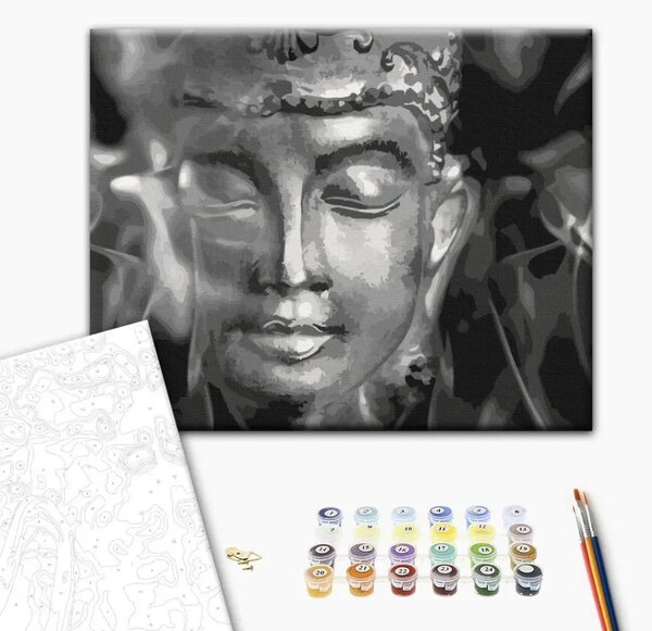 Quadro da dipingere con i numeri Buddha in bianco e nero