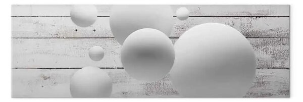Quadro contemporaneo Palle e tavole stretto - palle 3D su texture di legno