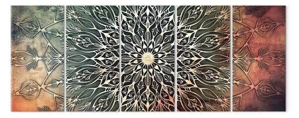 Quadro moderno Centro (5 pezzi) stretto verde - mandala stile orientale