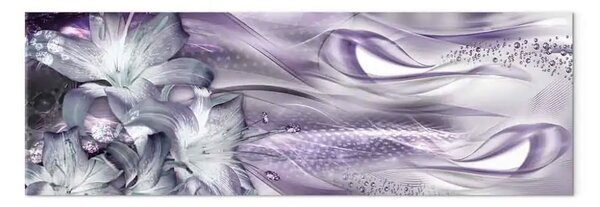 Quadro su tela Fiori di loto e onde stretto viola tenue - astrazione pianta