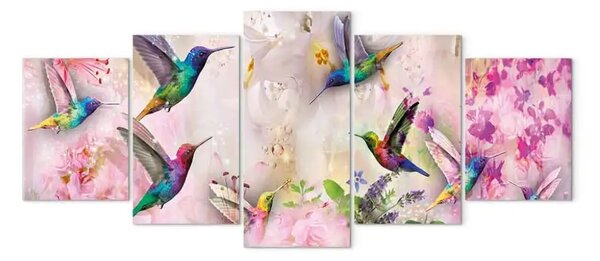 Quadro Colibrì colorati (5 pezzi) rosa largo