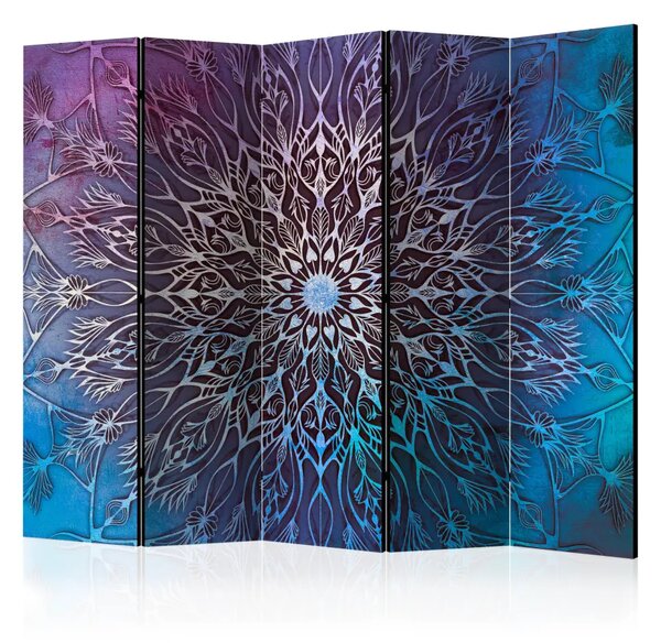 Paravento Centro blu II - mandala orientale blu in stile Zen