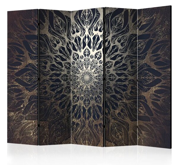 Paravento design Ragnatela marrone II - mandala orientale marrone in stile Zen