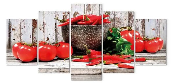 Quadro contemporaneo Verdure rosse (5 pezzi) legno largo