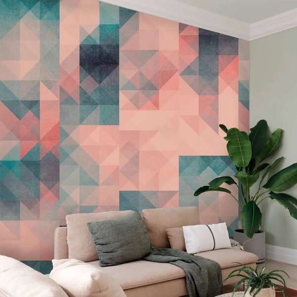 Carta da parati design Pixel (verde-rosa)