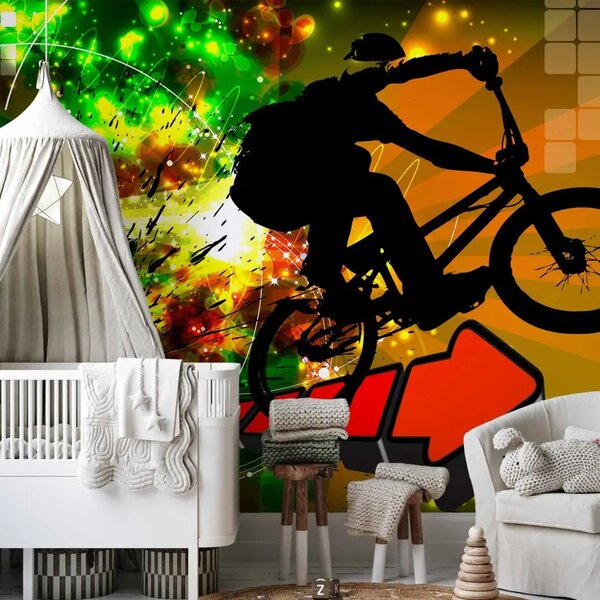 Carta da parati moderna Evoluzioni ciclistiche - graffiti street art su sfondo scuro
