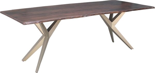 MASSIVMOEBEL24 | FREEFORM 4 Tavolo da pranzo in legno di acacia - laccato marrone / ferro - argento mat 140x90x76