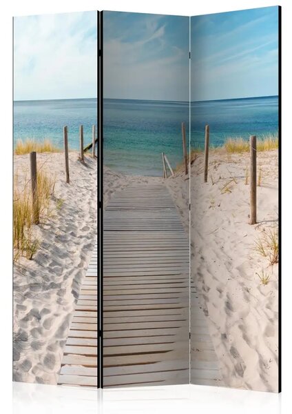 Paravento Vacanze al mare - paesaggio di mare e sabbia su sfondo di cielo blu