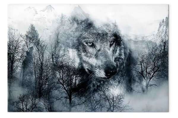 Quadro moderno Predatore di montagna largo bianco e nero