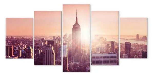 Quadro Sole su Manhattan (5 pezzi) arancione largo