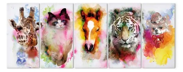 Quadro moderno Animali ad acquerello (5 pezzi) stretto