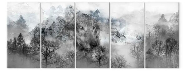 Quadro contemporaneo Predatore montagna (5 pezzi) stretto - lupo tra texture montagne