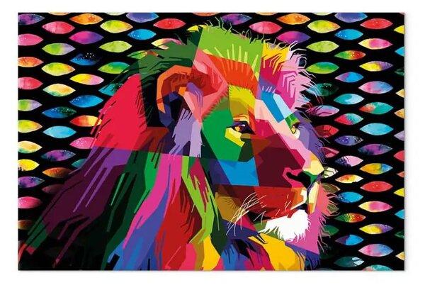 Quadro moderno Leone arcobaleno largo - animale colorato stile pop art