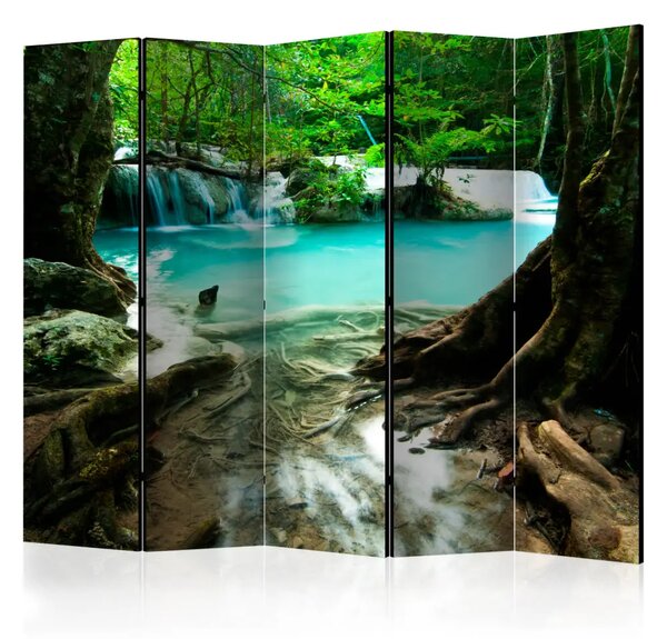 Paravento Acqua cristallina II - paesaggio della giungla con acqua blu