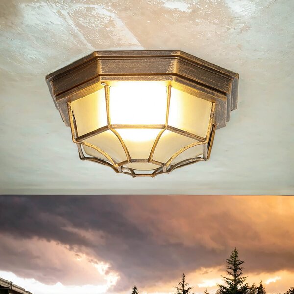 Plafoniera da esterno "Milano" rame antico alluminio vetro vero E27 lampada da soffitto cortile rustico patio