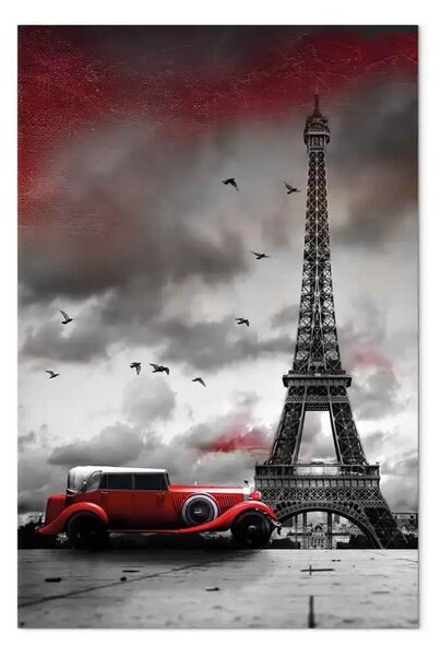 Quadro Auto rossa a Parigi verticale