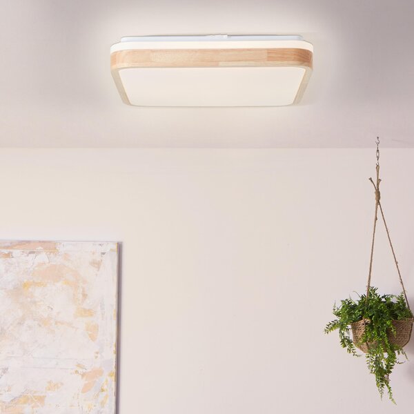 Lampada da soffitto a LED, 40 x 40 cm, 2400 lm, 3000 K, legno chiaro/bianco