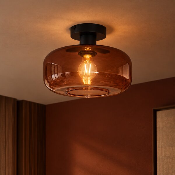 Lampada da soffitto retrò nera con vetro bronzo - Bizle