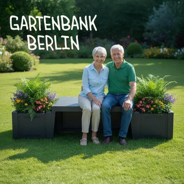 Panchina da giardino KHW "Berlin" in plastica con 2 fioriere. Dimensioni: 174 x 49 x H 41 cm; Colore: antracite