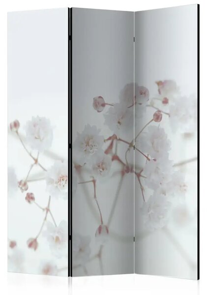 Paravento design Fiori bianchi - fiori con steli rosa su sfondo bianco