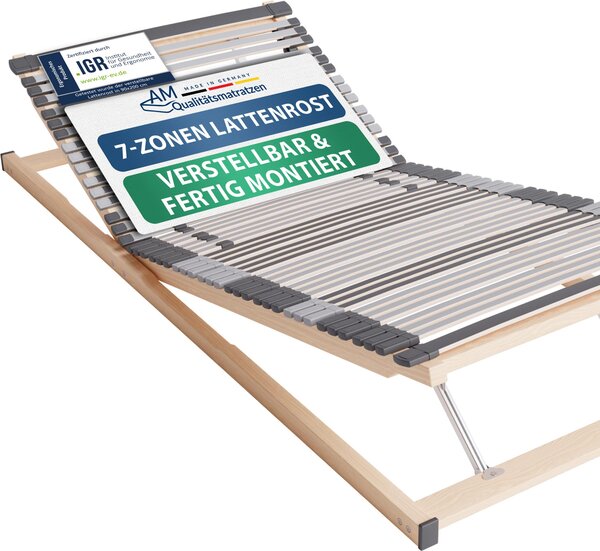 Materassi di qualità AM | Rete a doghe ergonomica a 7 zone | 100x190 cm | consegnata completamente assemblata | regolabile | 44 doghe in legno di molle | rete a doghe | 100x190