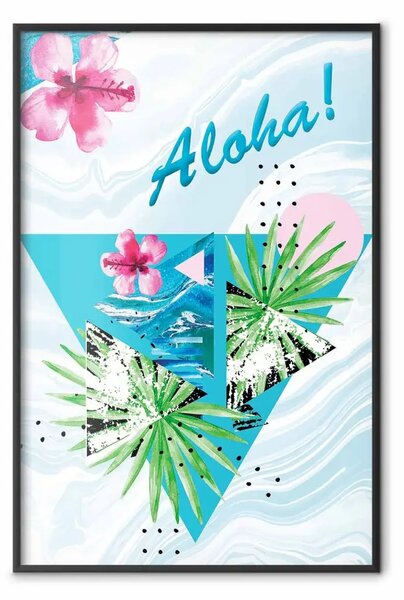 Poster: Aloha! - composizione estiva con foglie tropicali e fiori