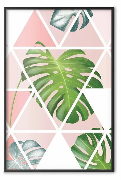 Poster: Monstera geometrica - composizione astratta con foglie tropicali