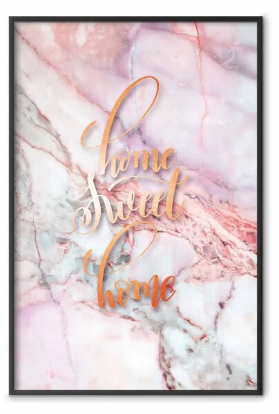 Poster: Casa dolce casa - composizione con scritta arancione e sfondo marmoreo