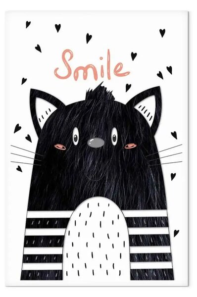 Quadro Creatura in bianco e nero - grafica astratta con un gattino sorridente