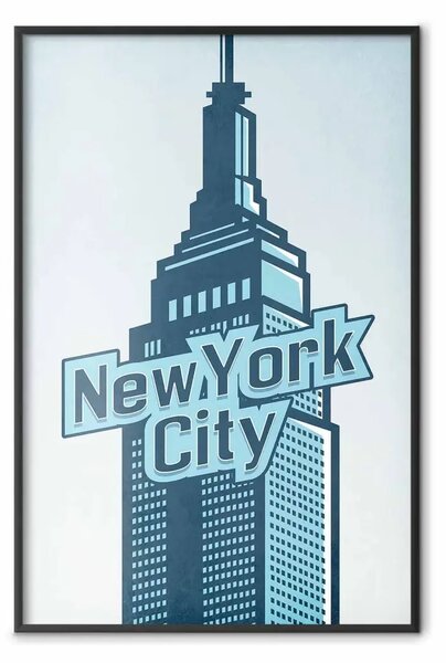 Poster: New York - architettura e scritta in inglese in estetica blu