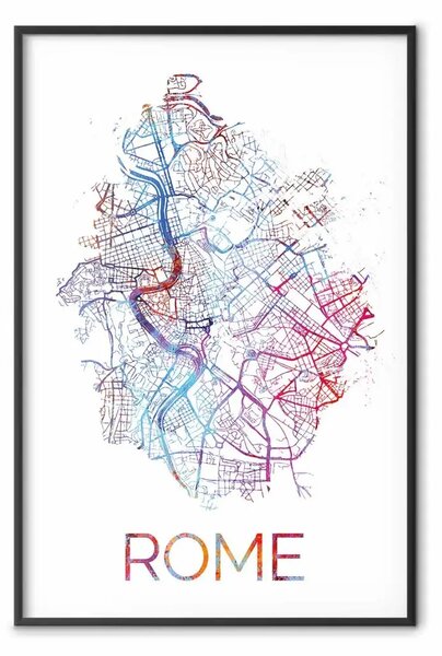 Poster: Roma - mappa colorata di Roma su sfondo bianco