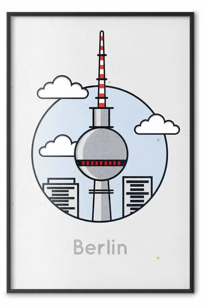 Poster: Berlino - architettura tedesca tra le nuvole e scritta in inglese