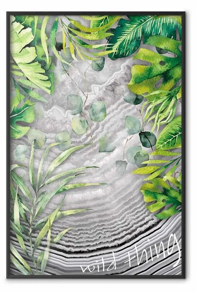 Poster: Cosa selvaggia - composizione botanica con foglie tropicali e scritta