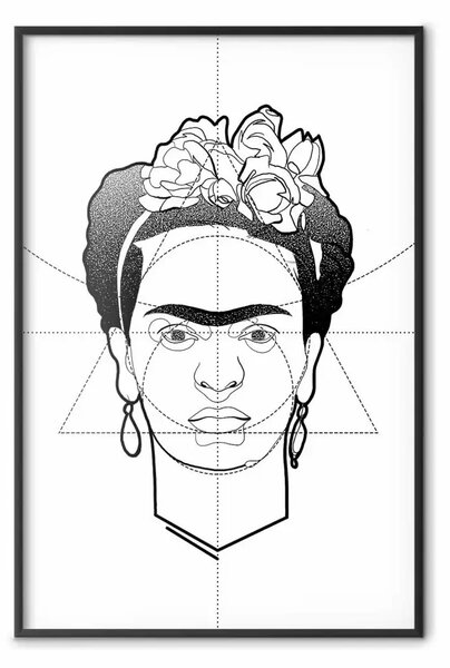Poster: Bella Frida - composizione geometrica bianco e nero con viso di donna