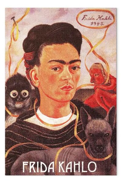 Quadro Ritratto Frida Kahlo - volto dell'artista circondato da vari animali