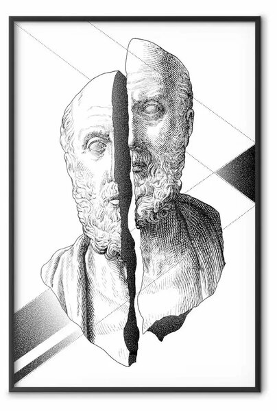 Poster: Scultura crepata di Socrate - disegno geometrico con figura