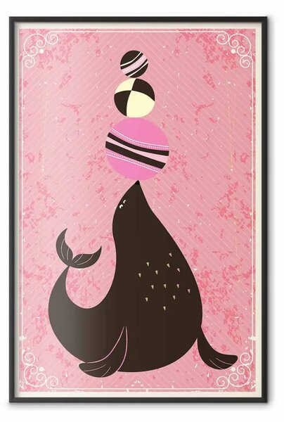 Poster: Foca - composizione colorata con animale marino e cerchi per bambini