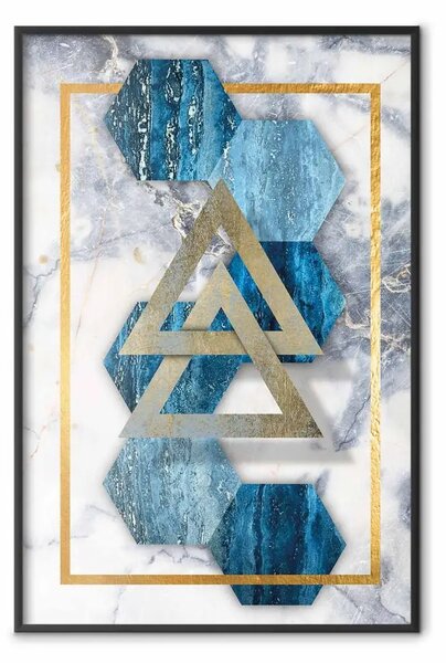 Poster: Indivisibili - astrazione geometrica blu e oro su sfondo marmoreo