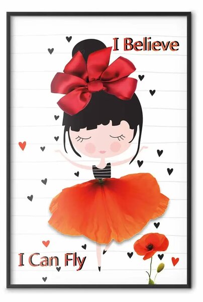 Poster: Credo di poter volare - ragazza in abito papavero e scritta in inglese