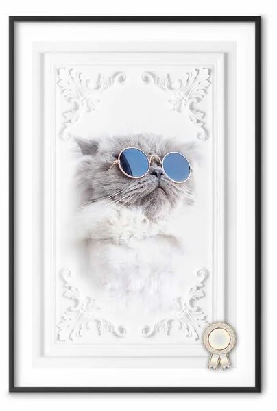 Poster: Gatto con occhiali - animale umoristico su sfondo bianco