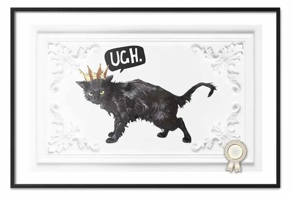 Poster: Gatto con corona - gatto nero su sfondo bianco decorato