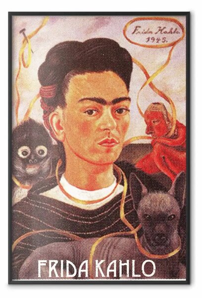 Poster: Frida Kahlo - composizione con ritratto colorato della donna e animali